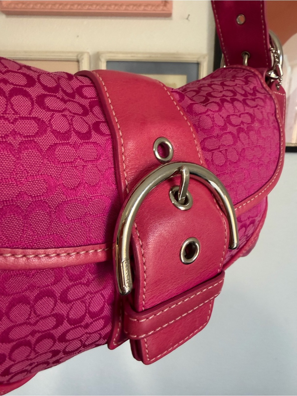 Coach 6818 Mini Soho Signature Canvas Buckle Shoulder Bag in Pink - Picture 4 of 17